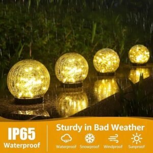 2-Pcs Garden Solar Lights Outdoor, Cracked Glass Ball Light Waterproof