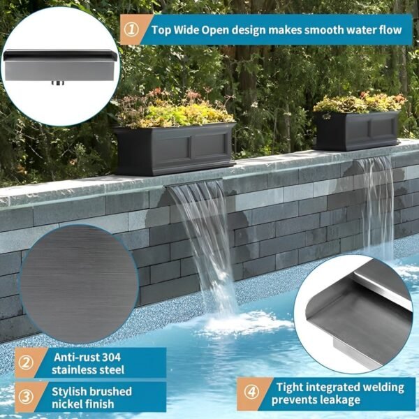 12" Rectangular Water Feature Spillway for Swimming Pool - Image 3