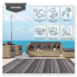 Outdoor Rugs 4' x 6' Patio, Porch, Garden Gray