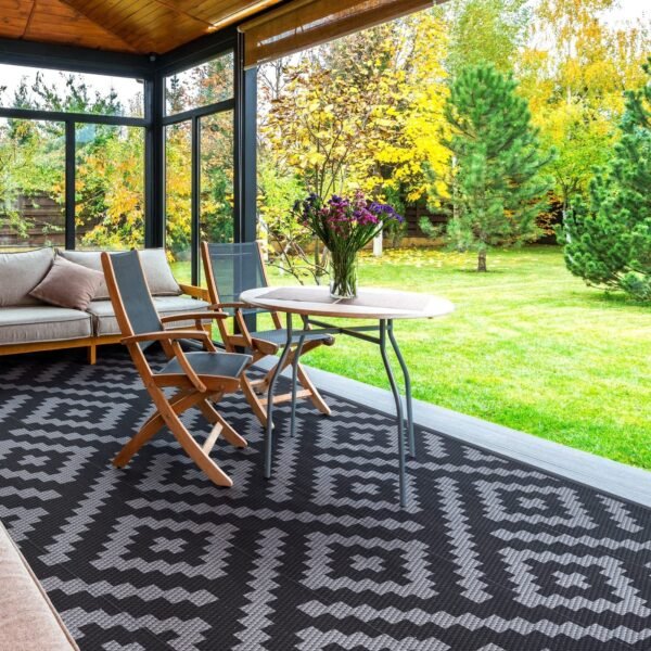 Outdoor Rug for Patio Clearance, Reversible Plastic Camping Rugs, 5'x8', Black & Gray - Image 3