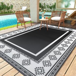 5x8 Waterproof Porch Camping Black and White Reversible Outdoor Rug