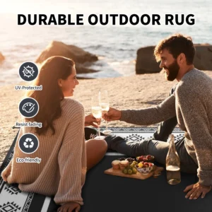 5x8 Waterproof Porch Camping Black and White Reversible Outdoor Rug